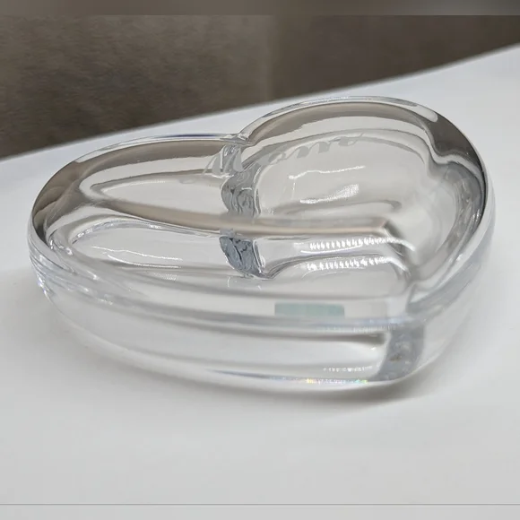 "MOM" Vintage Authentic TIFFANY & CO Lead Crystal HEART Jewelry Trinket Box - Picture 6 of 9